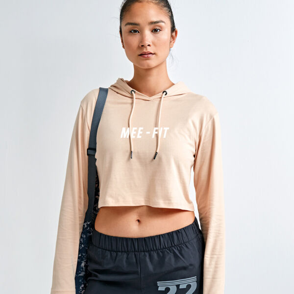 MeeFit  - Women's Cropped Hooded Long Sleeve T-Shirt Thumbnail